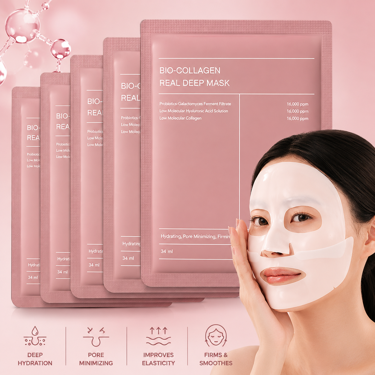 Bio Collagen Face Mask – Deep Hydration & Firming Sheet Mask for Glowing Skin (Pack of 3)