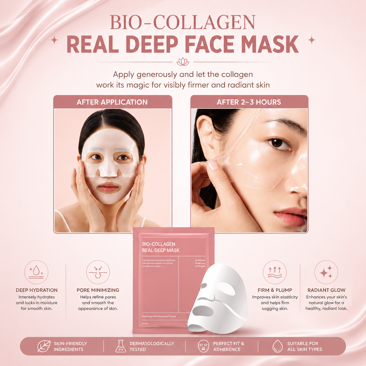 Bio Collagen Face Mask – Deep Hydration & Firming Sheet Mask for Glowing Skin (Pack of 3)