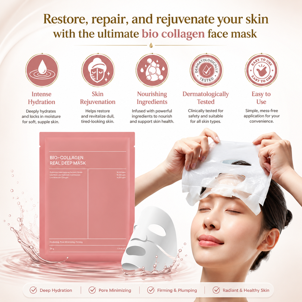 Bio Collagen Face Mask – Deep Hydration & Firming Sheet Mask for Glowing Skin (Pack of 3)