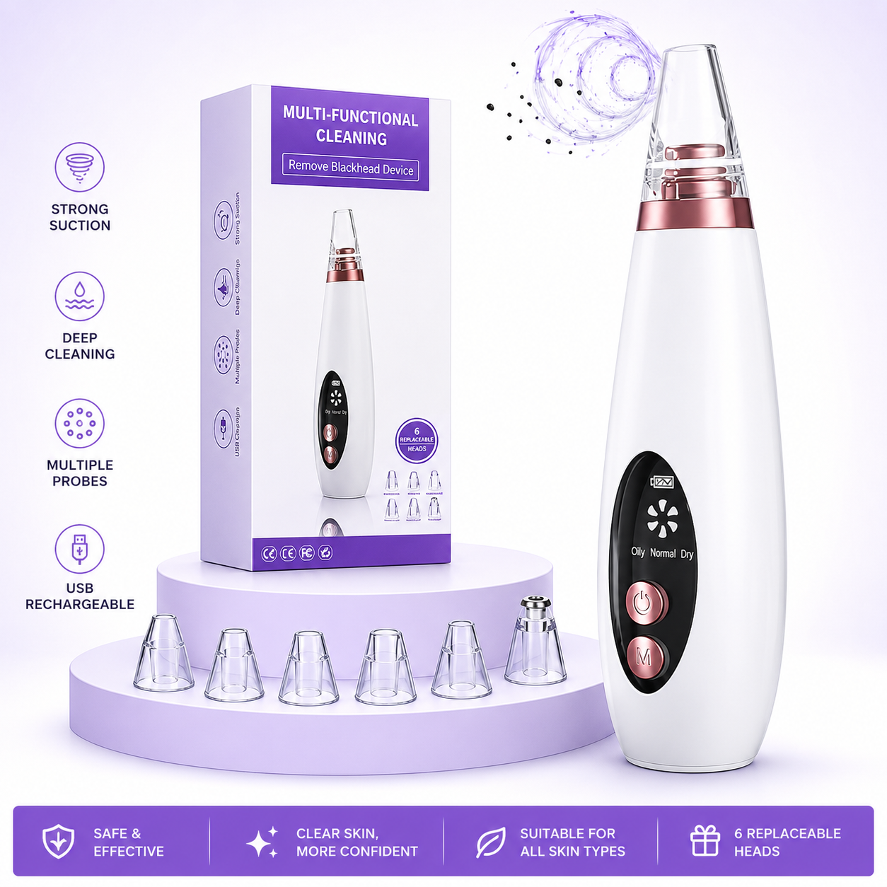 Blackhead Remover Vacuum – 5-Level Pore Cleaner & Facial Acne Extractor with LED Display | USB Rechargeable