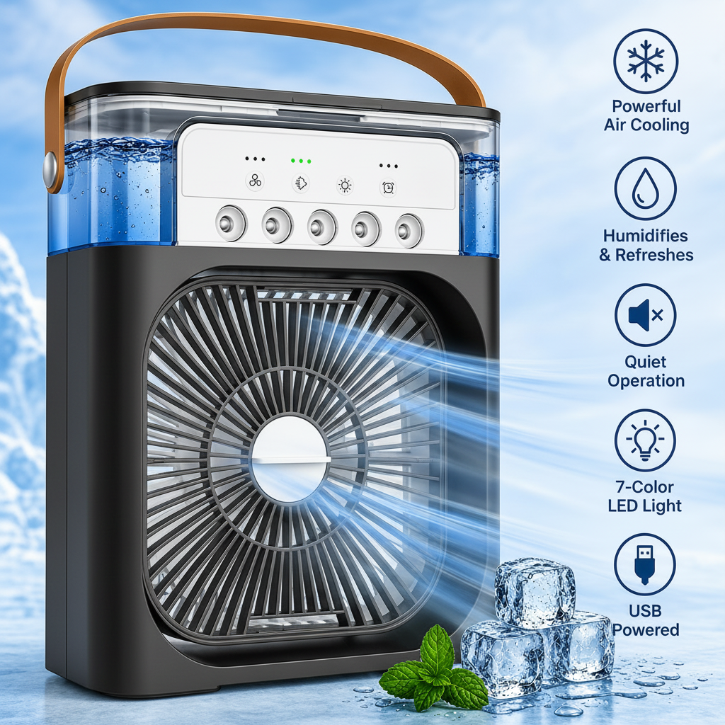 Portable Rechargeable Mini Air Cooler Fan with LED Light