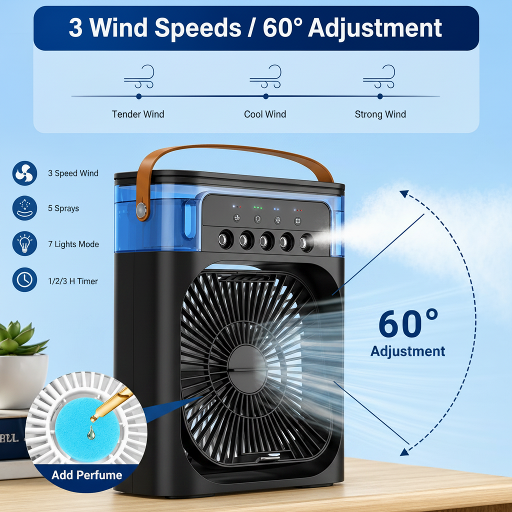 Portable Rechargeable Mini Air Cooler Fan with LED Light