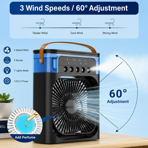 Portable Rechargeable Mini Air Cooler Fan with LED Light