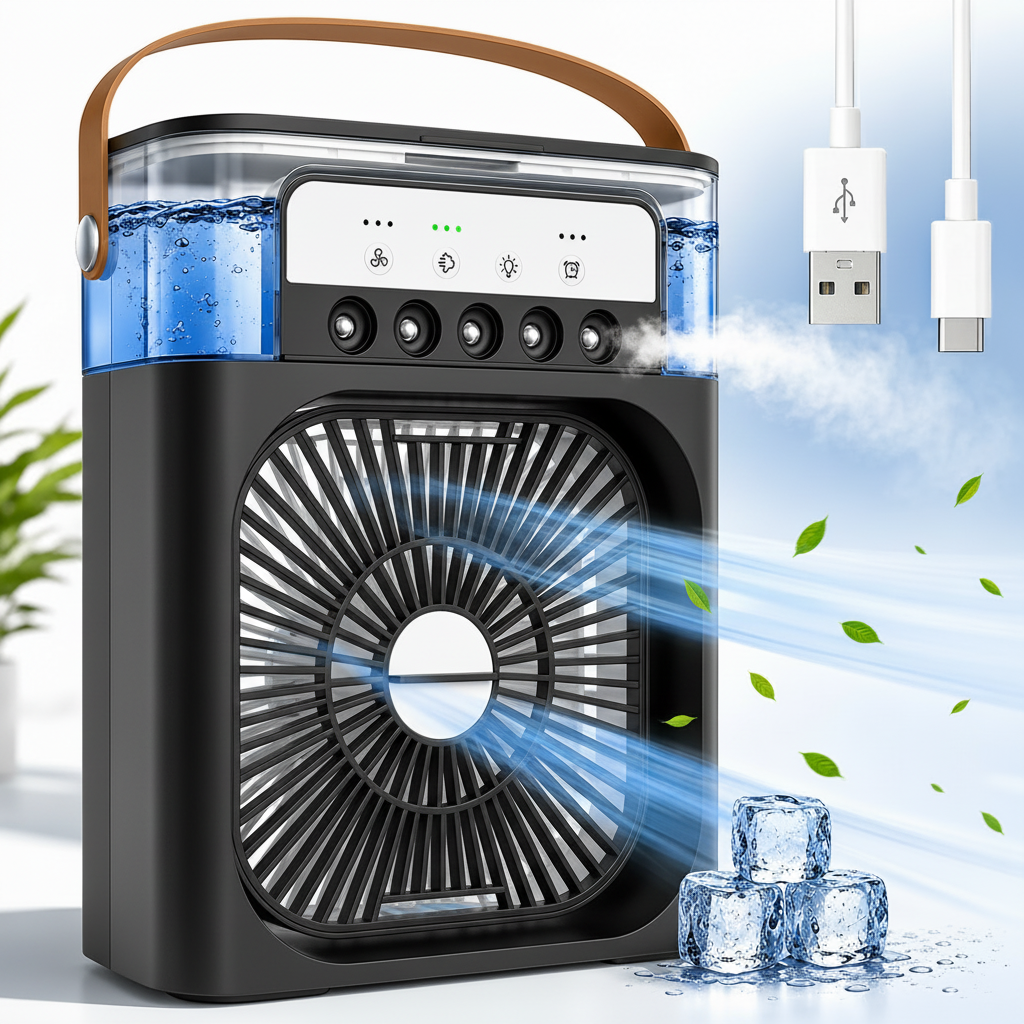 Portable Rechargeable Mini Air Cooler Fan with LED Light