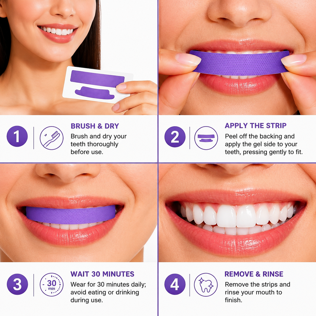 Purple Teeth Whitening Strips – Enamel Safe Whitening Kit for a Brighter Smile (14-Day Treatment)