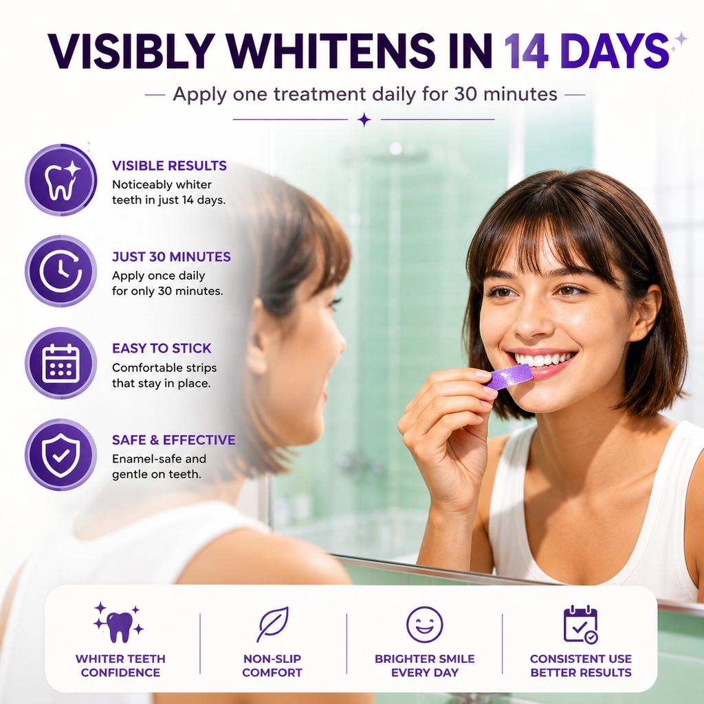 Purple Teeth Whitening Strips – Enamel Safe Whitening Kit for a Brighter Smile (14-Day Treatment)